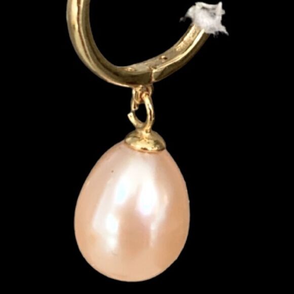 Large Pink Real Freshwater Pearl Drop Earrings, 18k Gold-Plated Sterling Silver - Picture 1 of 12